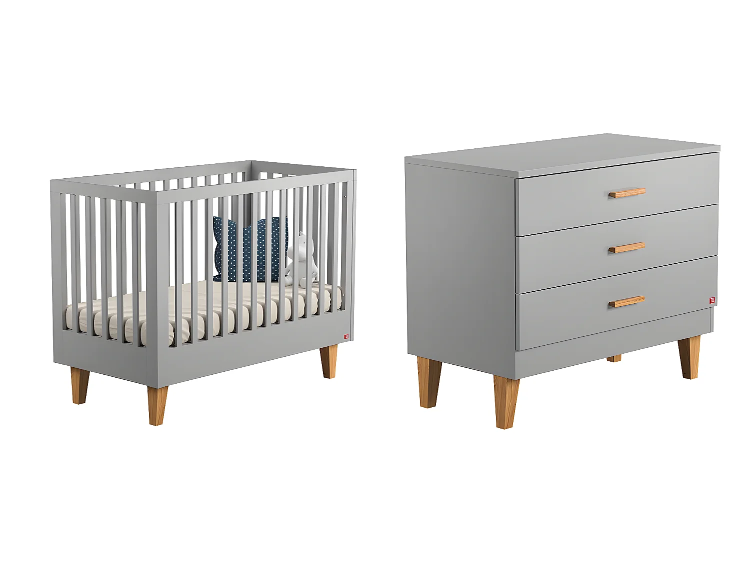 Lit bébé et Commode à langer Lounge Gris