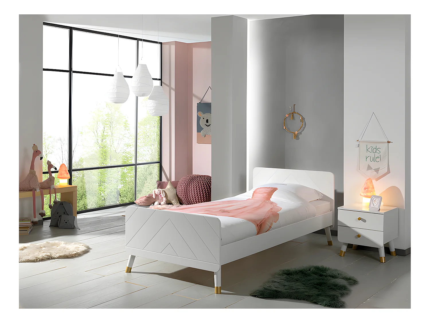 Pack - Lit Enfant & Chevet "Billy" 90x200cm Blanc