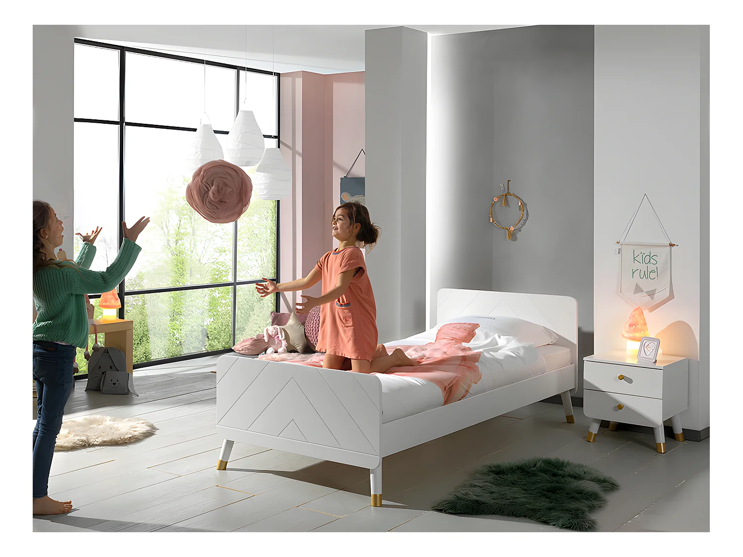 Pack - Lit Enfant & Chevet "Billy" 90x200cm Blanc
