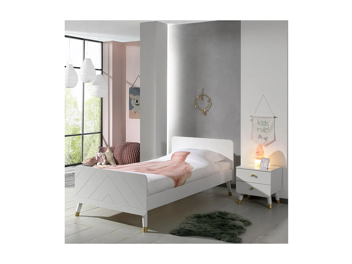 Pack - Lit Enfant & Chevet "Billy" 90x200cm Blanc