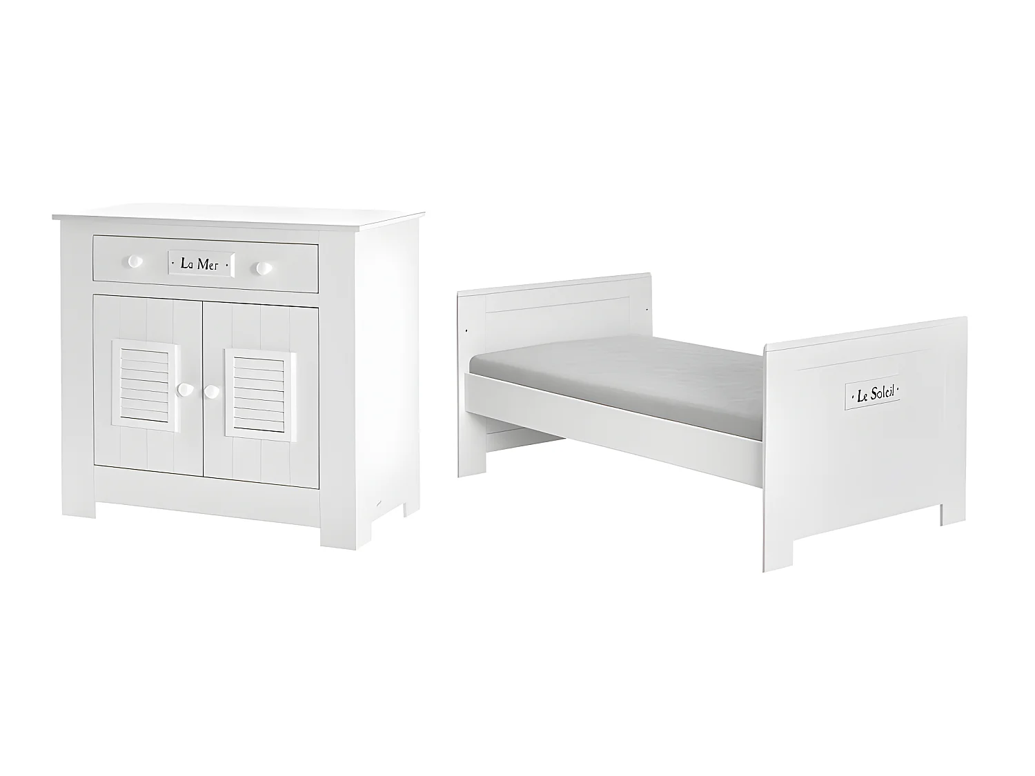 Lit bébé évolutif et Commode à langer Marsylia MDF Blanc