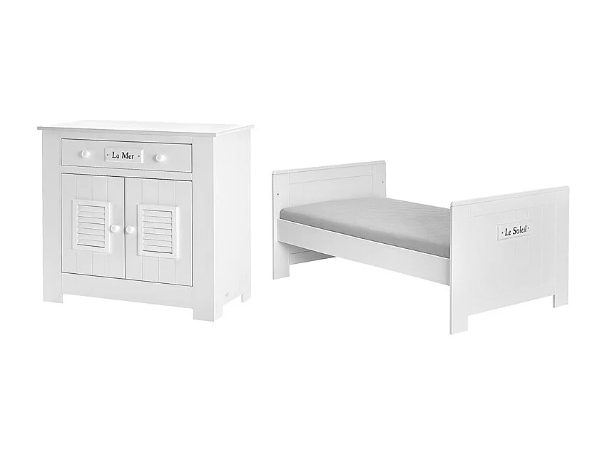 Lit bébé évolutif et Commode à langer Marsylia MDF Blanc