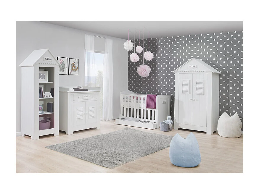 Lit bébé évolutif et Commode à langer Marsylia MDF Blanc