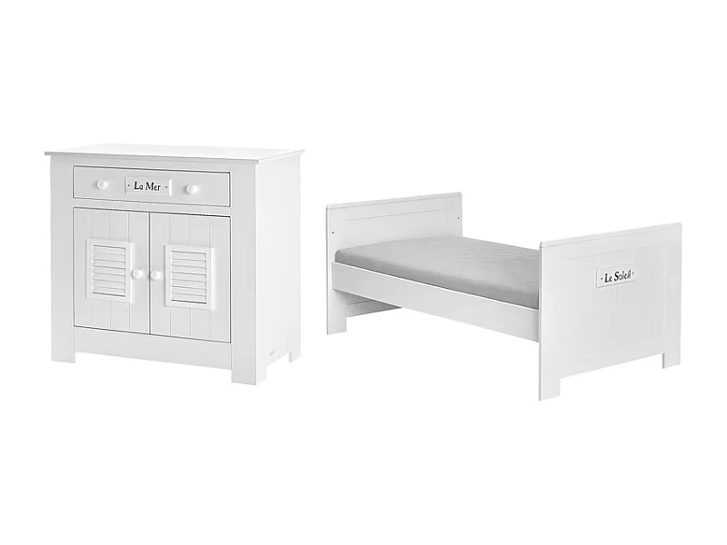 Lit bébé évolutif et Commode à langer Marsylia MDF Blanc
