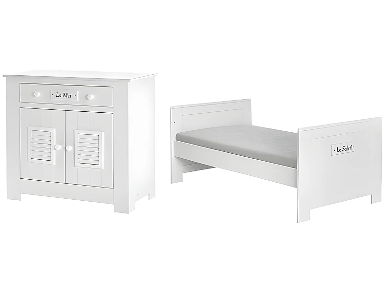 Lit bébé évolutif et Commode à langer Marsylia MDF Blanc