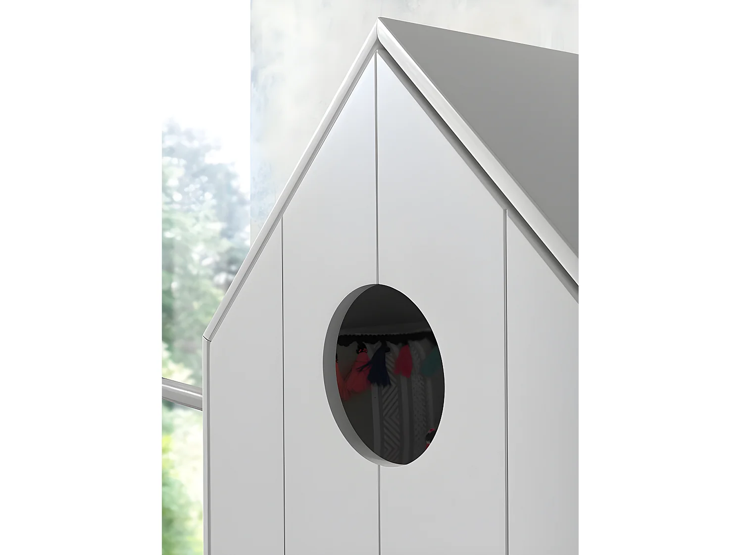 Pack - Lit Cabane Enfant & Armoire "Casami" Blanc & Gris