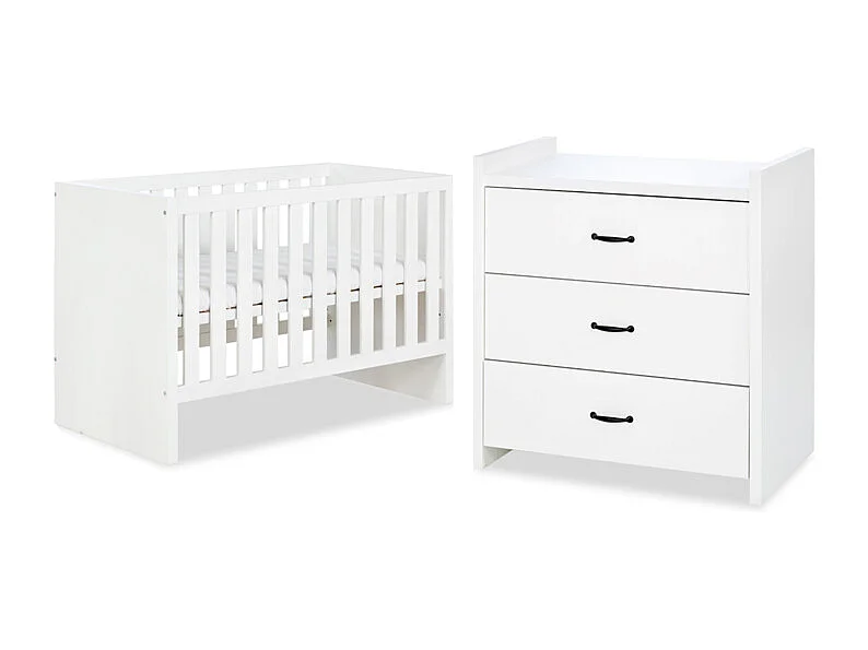 Lit bébé et Commode à langer LittleSky by Klups Amelia White Blanc