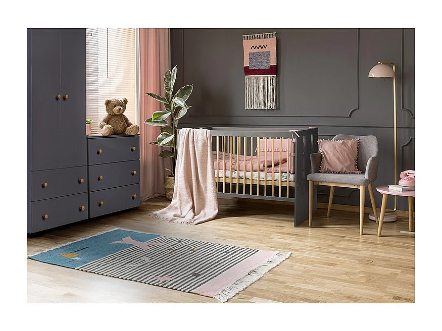 Lit bébé et armoire 2 portes 2 tiroirs Littlesky by Klups Pauline Gris