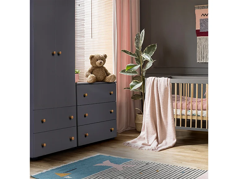 Lit bébé et armoire 2 portes 2 tiroirs Littlesky by Klups Pauline Gris