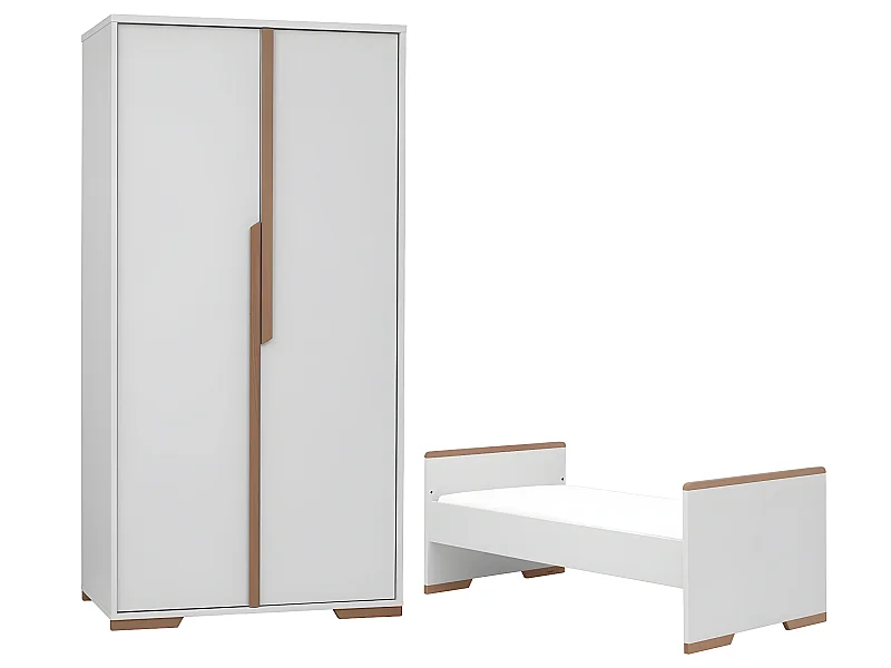 Lit bébé évolutif et Armoire Snap Blanc et bois
