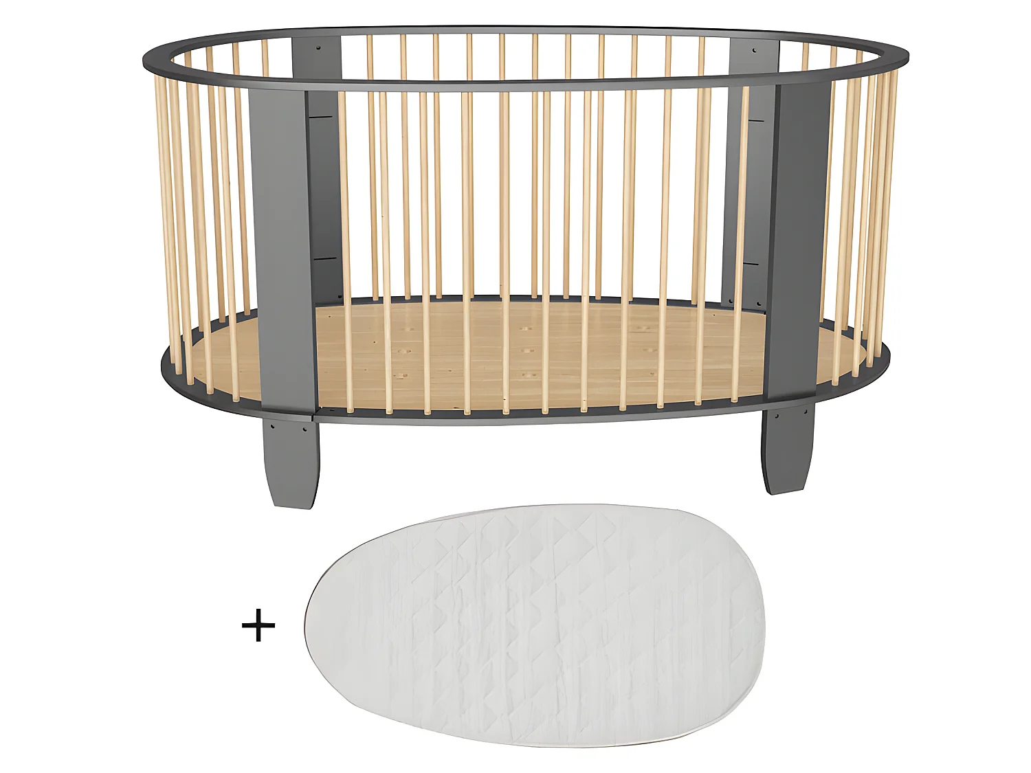 Lit bébé et armoire Cocon Gris anthracite et bois