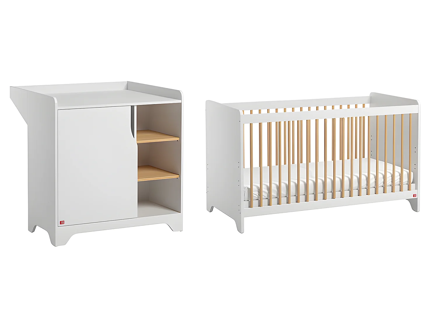 Lit bébé et commode à langer Leaf Blanc et bois