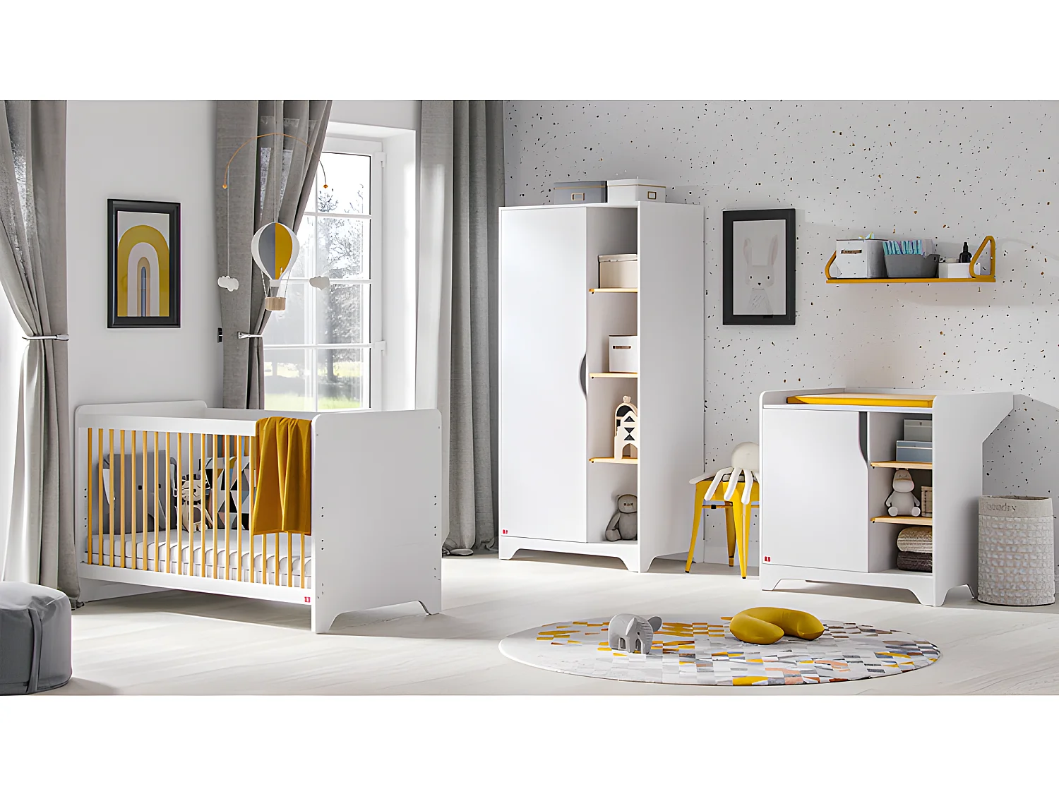 Lit bébé et commode à langer Leaf Blanc et bois