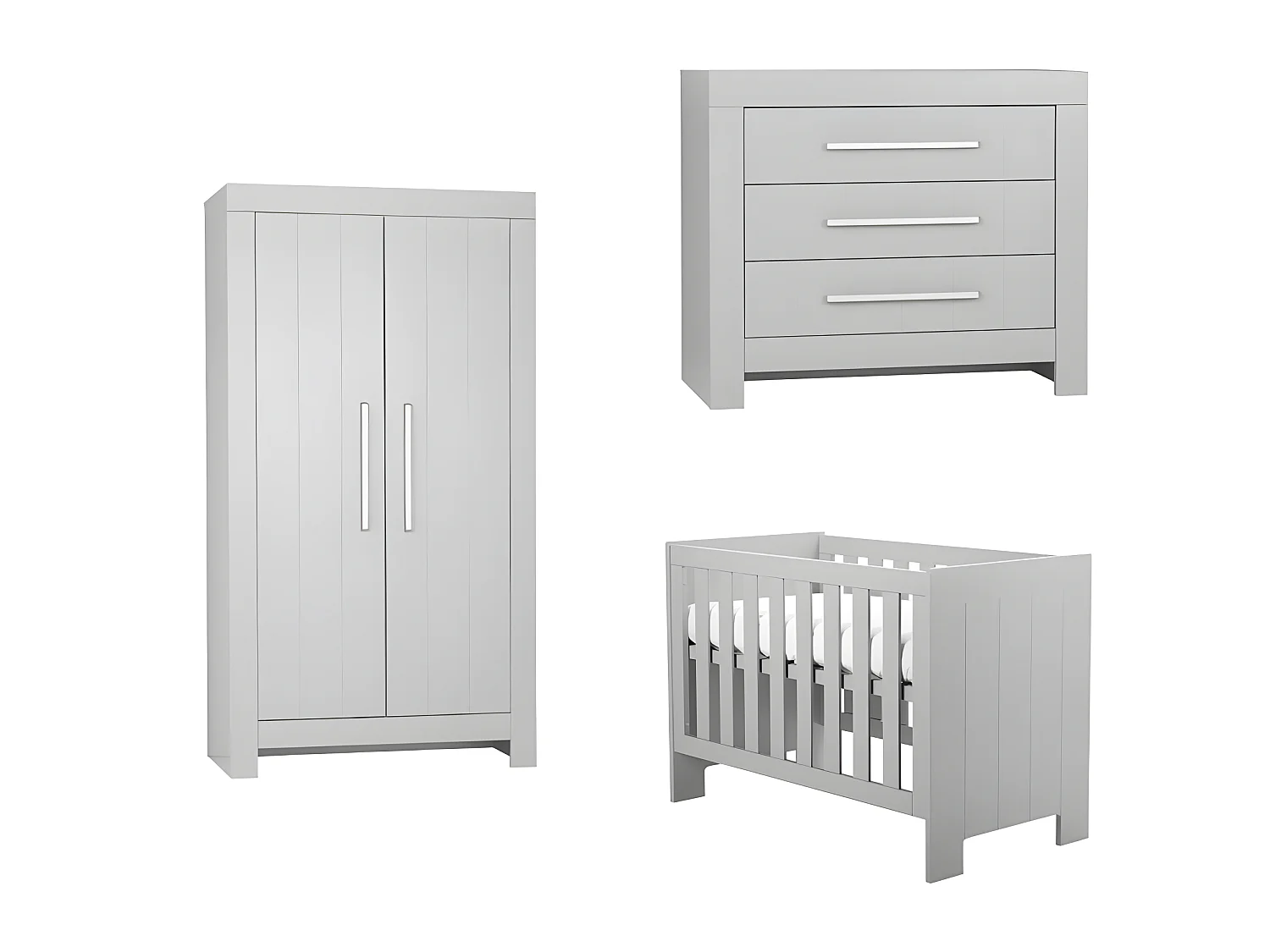 Chambre complète lit bébé - commode à langer - armoire Calmo Gris