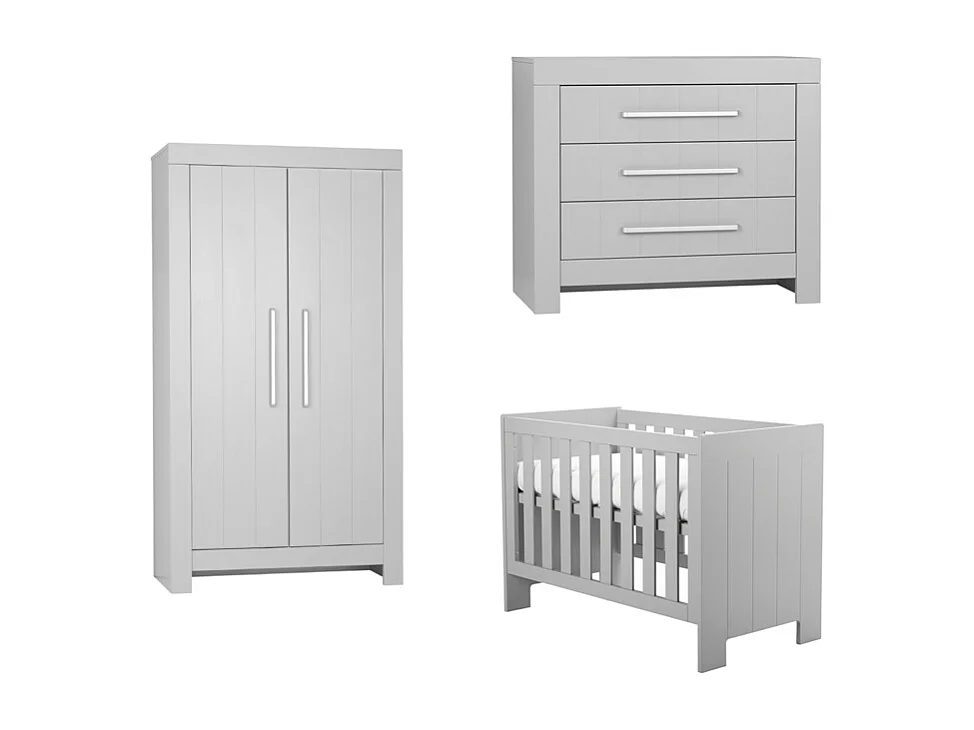 Chambre complète lit bébé - commode à langer - armoire Calmo Gris