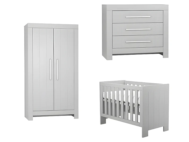 Chambre complète lit bébé - commode à langer - armoire Calmo Gris