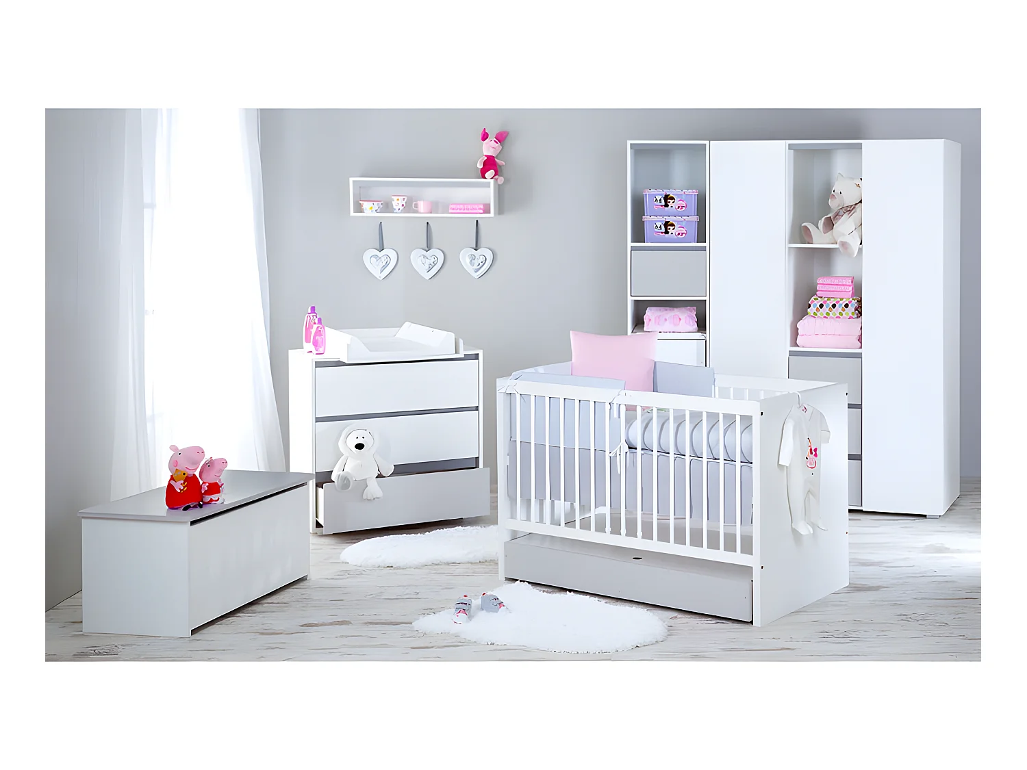 Chambre complète lit bébé - commode à langer - armoire 3 portes LittleSky by Klups Dalia - Blanc