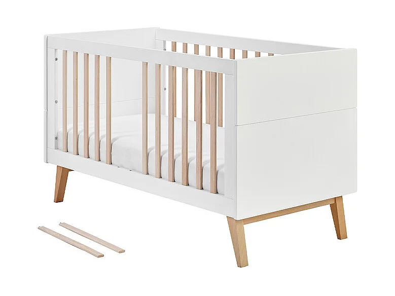 Chambre complète lit évolutif 70x140 commode à langer et armoire 3 portes Swing - Blanc et bois