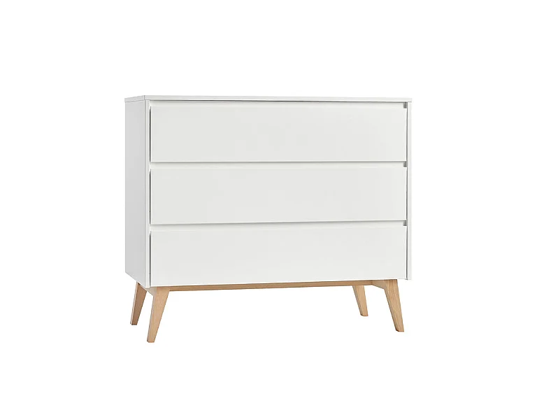Chambre complète lit évolutif 70x140 commode à langer et armoire 3 portes Pinio Swing - Blanc et bois