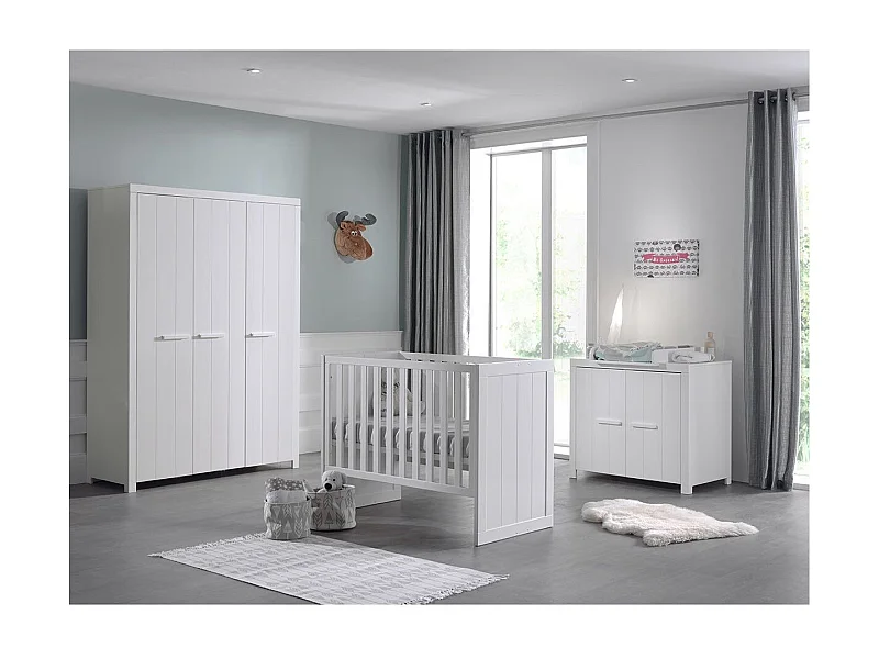 Pack - Lit Bébé 60x120cm, Commode & Armoire "Erik" Blanc