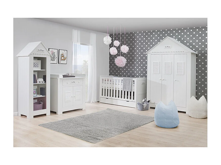 Lit bébé évolutif et Armoire Marsylia MDF Blanc