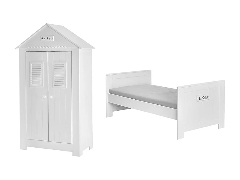 Lit bébé évolutif et Armoire Marsylia MDF Blanc