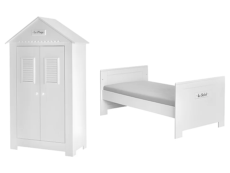Lit bébé évolutif et Armoire Marsylia MDF Blanc