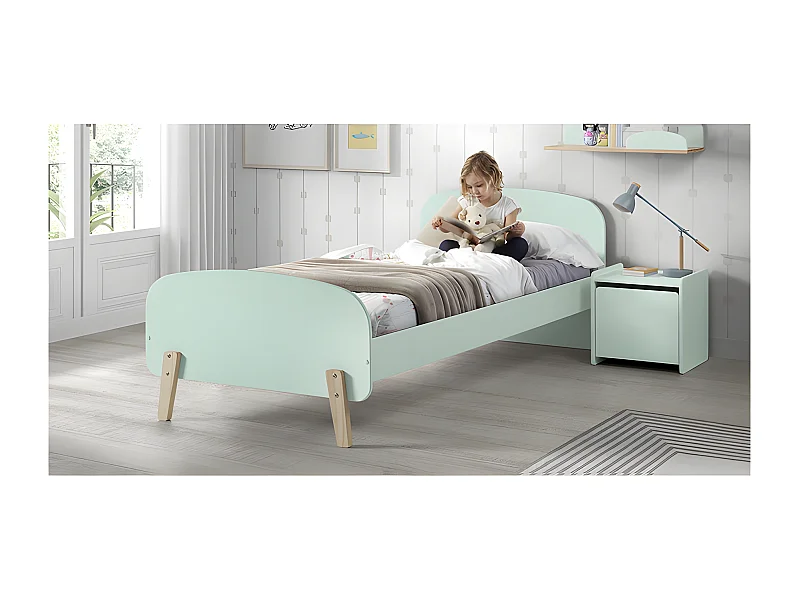 Pack - Lit Enfant & Chevet "Kiddy" 90x200cm Vert Menthe