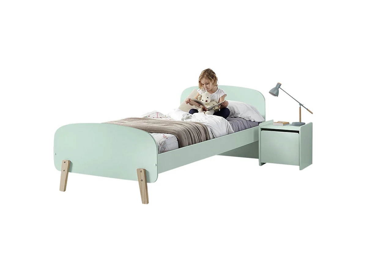 Pack - Lit Enfant & Chevet "Kiddy" 90x200cm Vert Menthe