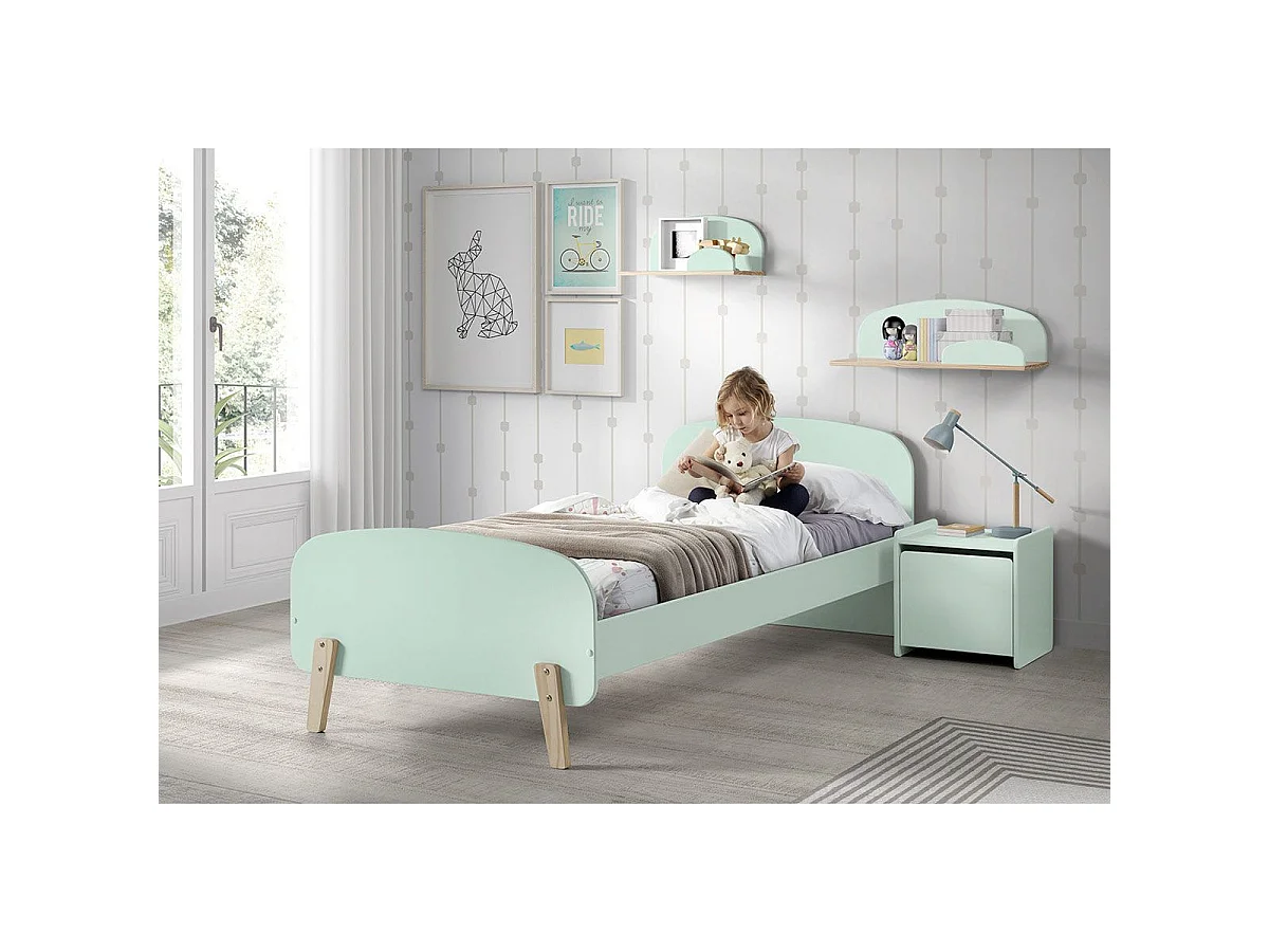 Pack - Lit Enfant & Chevet "Kiddy" 90x200cm Vert Menthe
