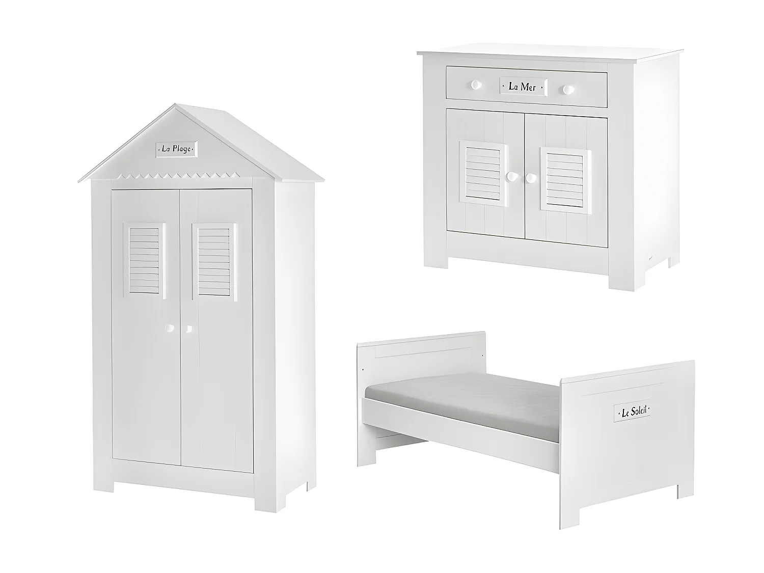 Chambre complète lit bébé évolutif - commode à langer - armoire Marsylia MDF Blanc