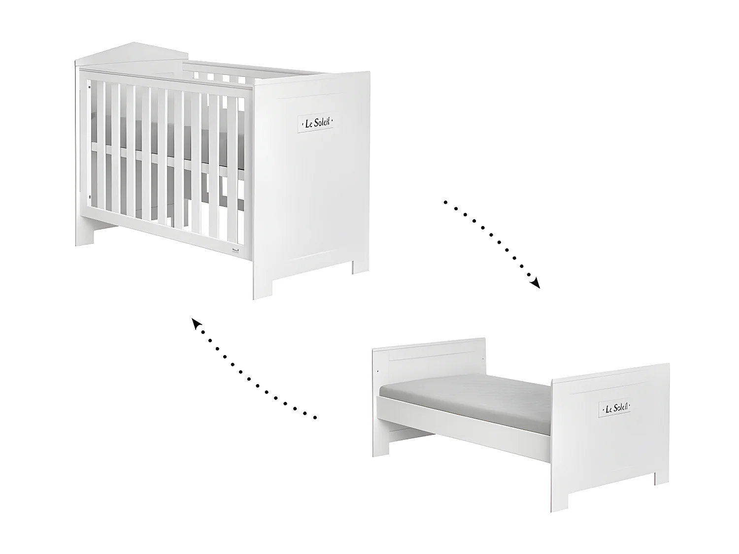 Chambre complète lit bébé évolutif - commode à langer - armoire Marsylia MDF Blanc