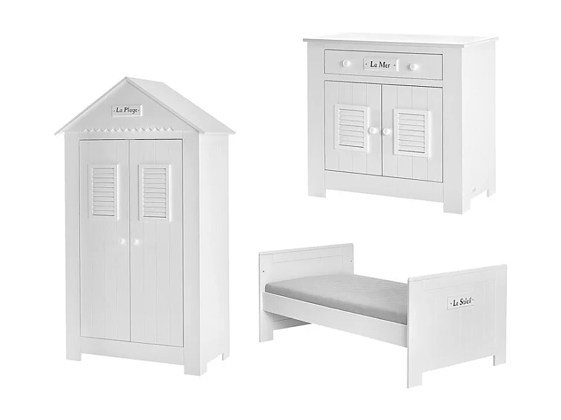 Chambre complète lit bébé évolutif - commode à langer - armoire Marsylia MDF Blanc