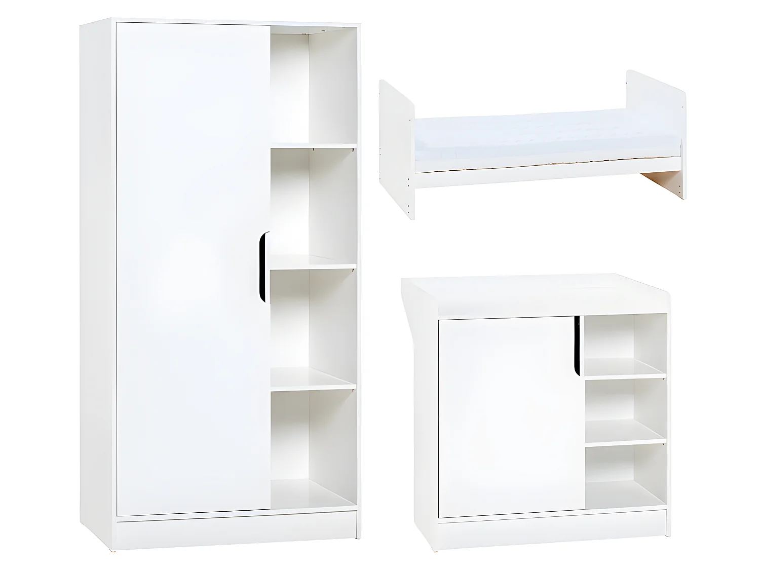Chambre complète lit bébé évolutif commode à langer et armoire 1 porte Maxim Blanc