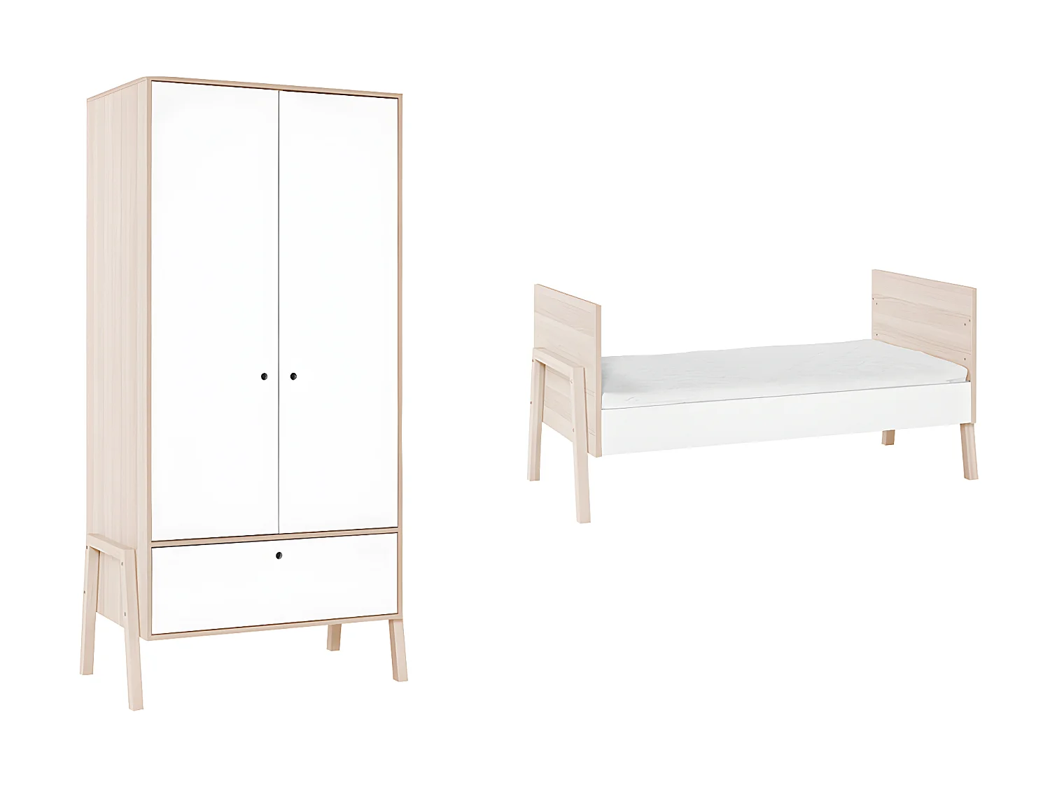 Lit bébé évolutif et Armoire Spot Blanc