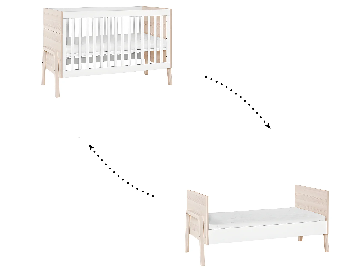 Lit bébé évolutif et Armoire Spot Blanc