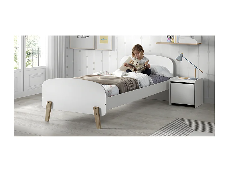Pack - Lit Enfant & Chevet "Kiddy" 90x200cm Blanc