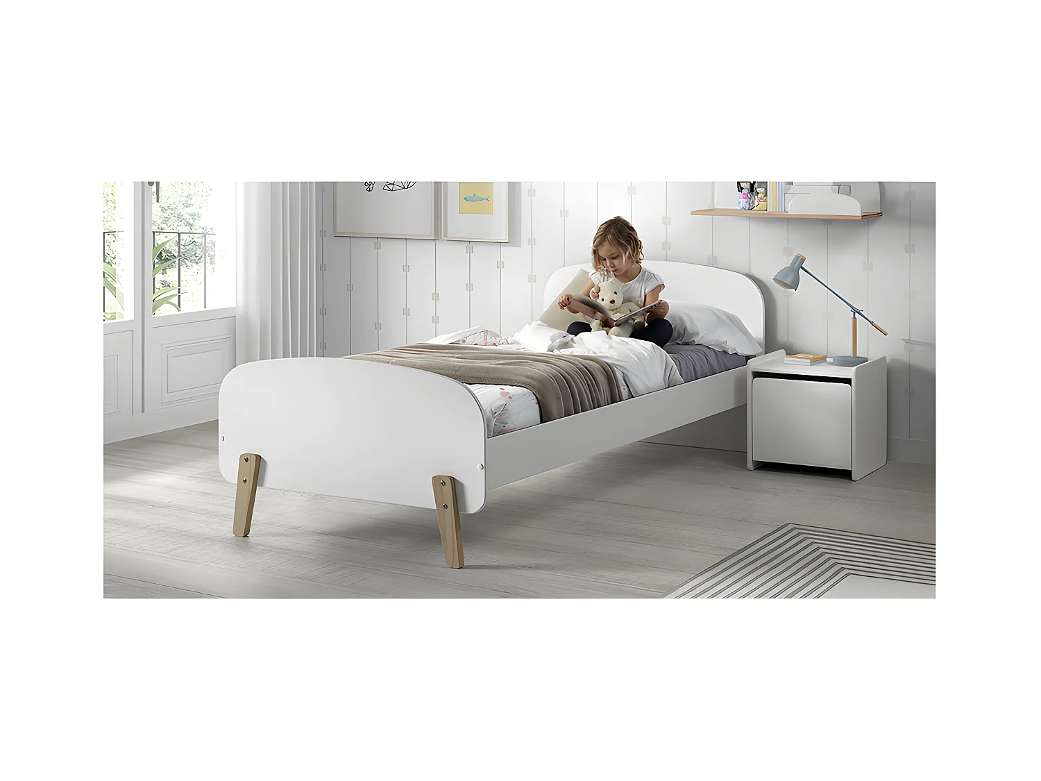 Pack - Lit Enfant & Chevet "Kiddy" 90x200cm Blanc