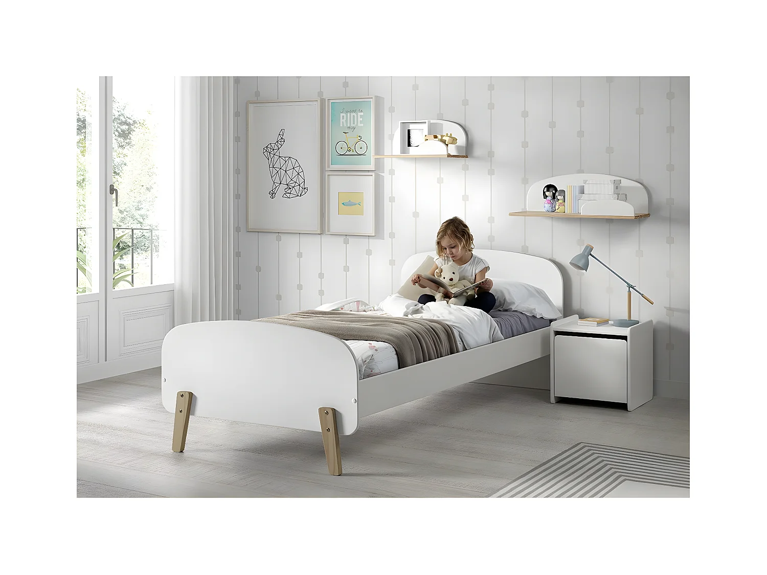 Pack - Lit Enfant & Chevet "Kiddy" 90x200cm Blanc