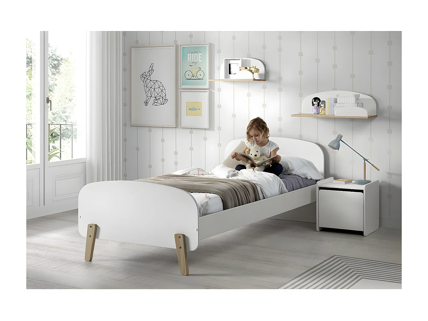 Pack - Lit Enfant & Chevet "Kiddy" 90x200cm Blanc