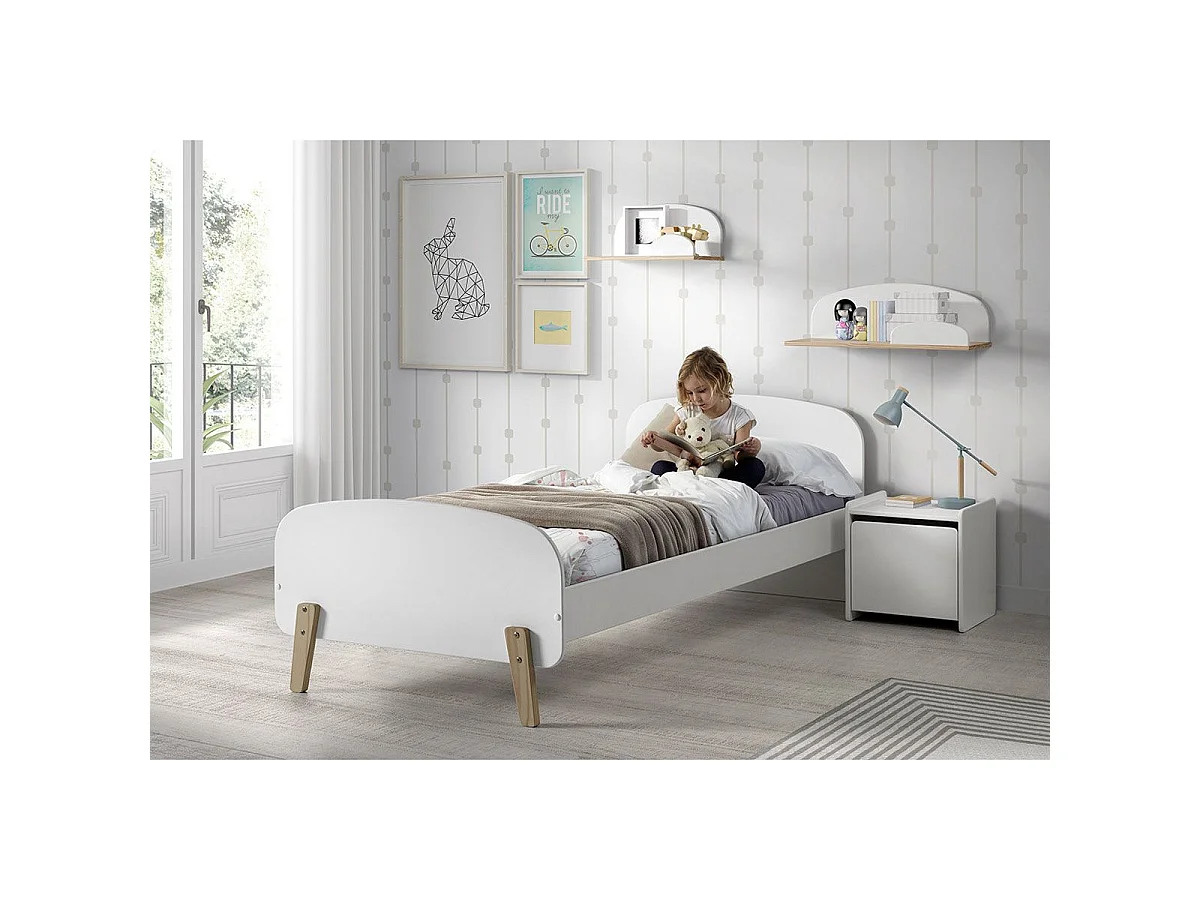Pack - Lit Enfant & Chevet "Kiddy" 90x200cm Blanc