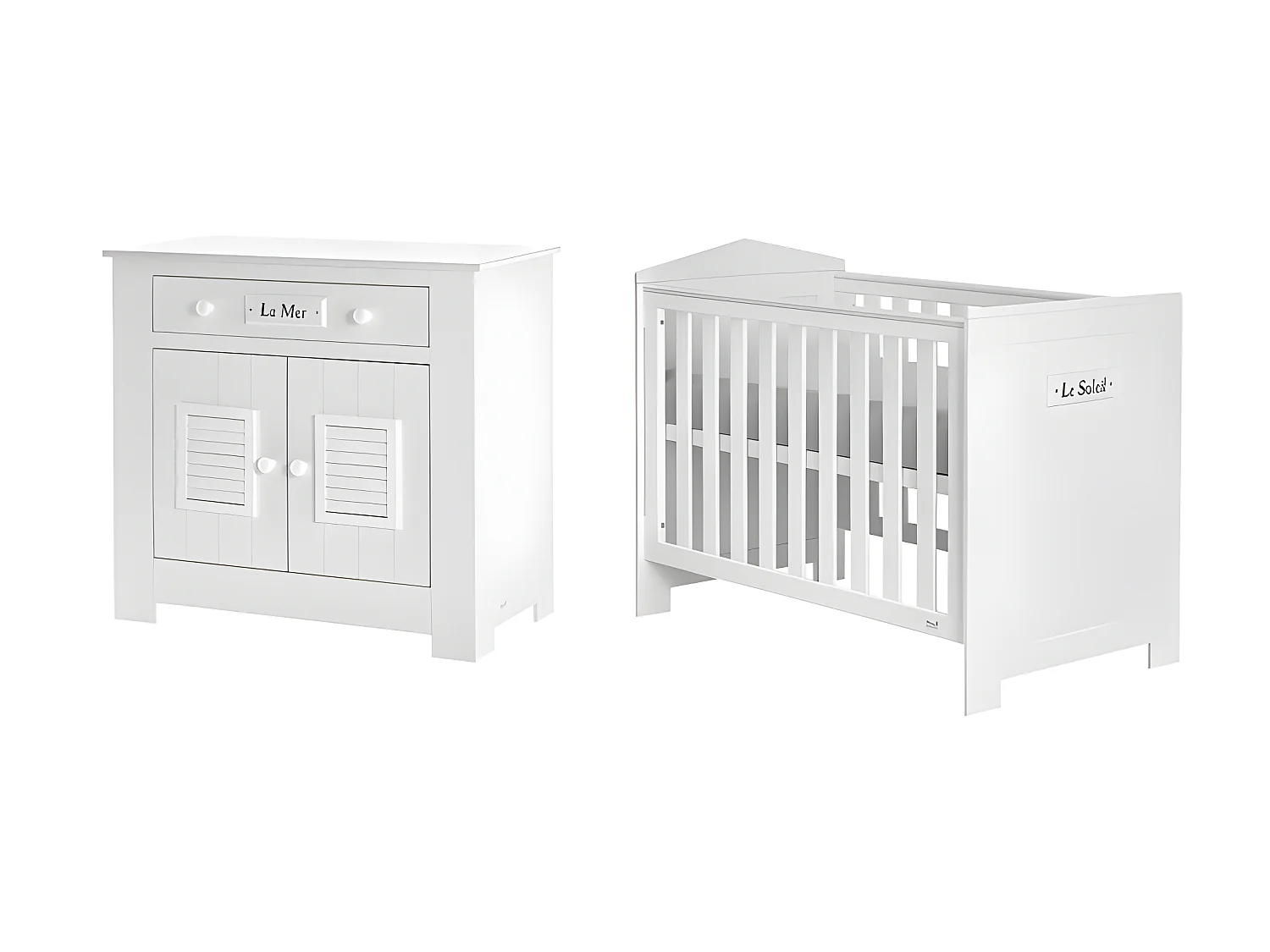 Lit bébé et Commode à langer Marsylia MDF Blanc