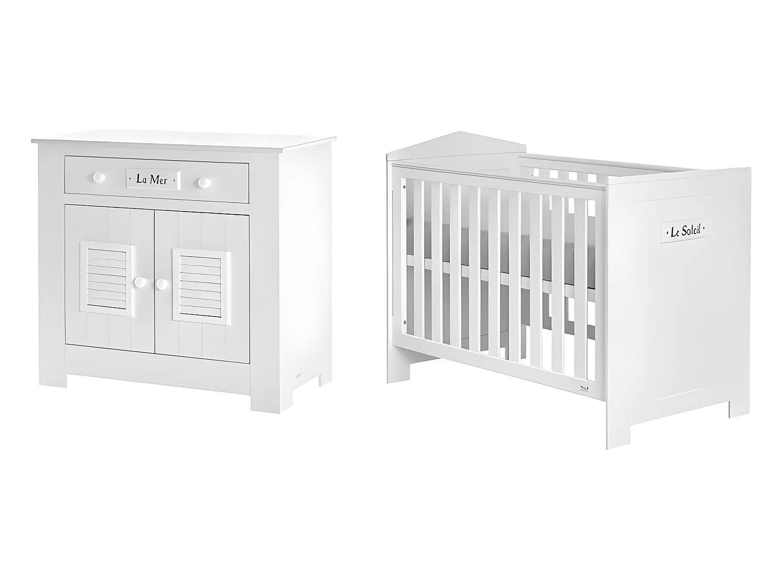 Lit bébé et Commode à langer Marsylia MDF Blanc