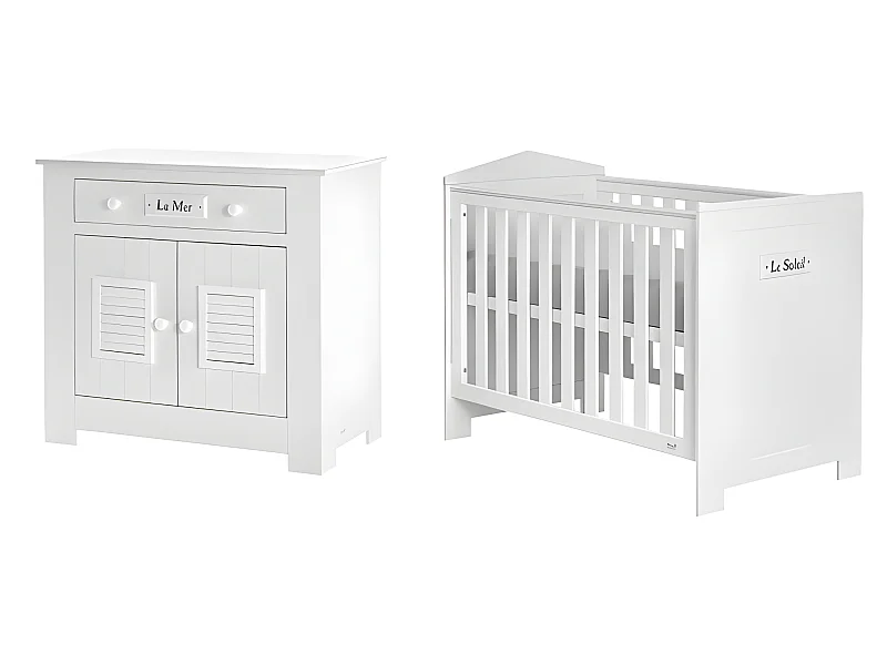 Lit bébé et Commode à langer Marsylia MDF Blanc