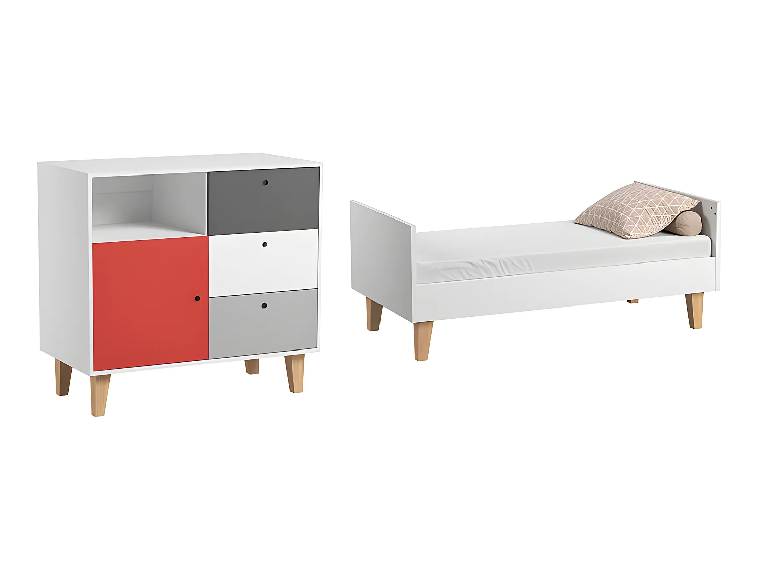 Lit bébé évolutif et Commode à langer Concept Rouge