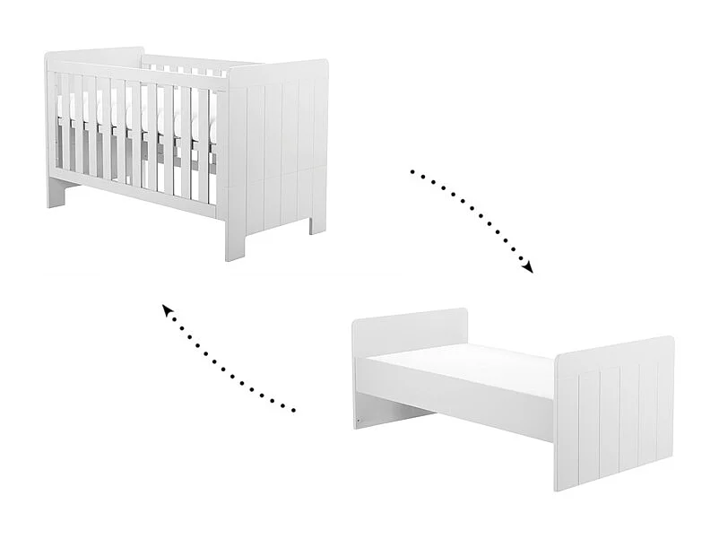 Lit bébé évolutif et Armoire Calmo Blanc