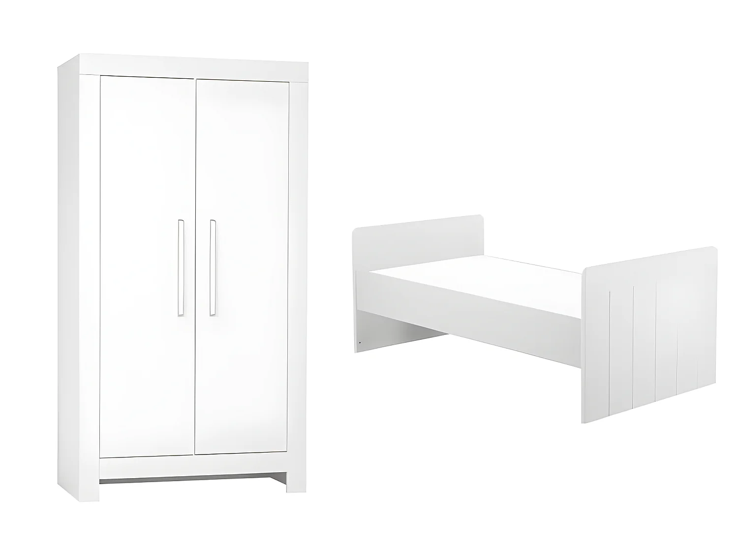 Lit bébé évolutif et Armoire Calmo Blanc