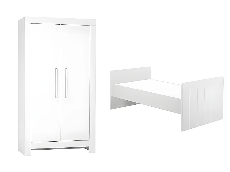 Lit bébé évolutif et Armoire Calmo Blanc