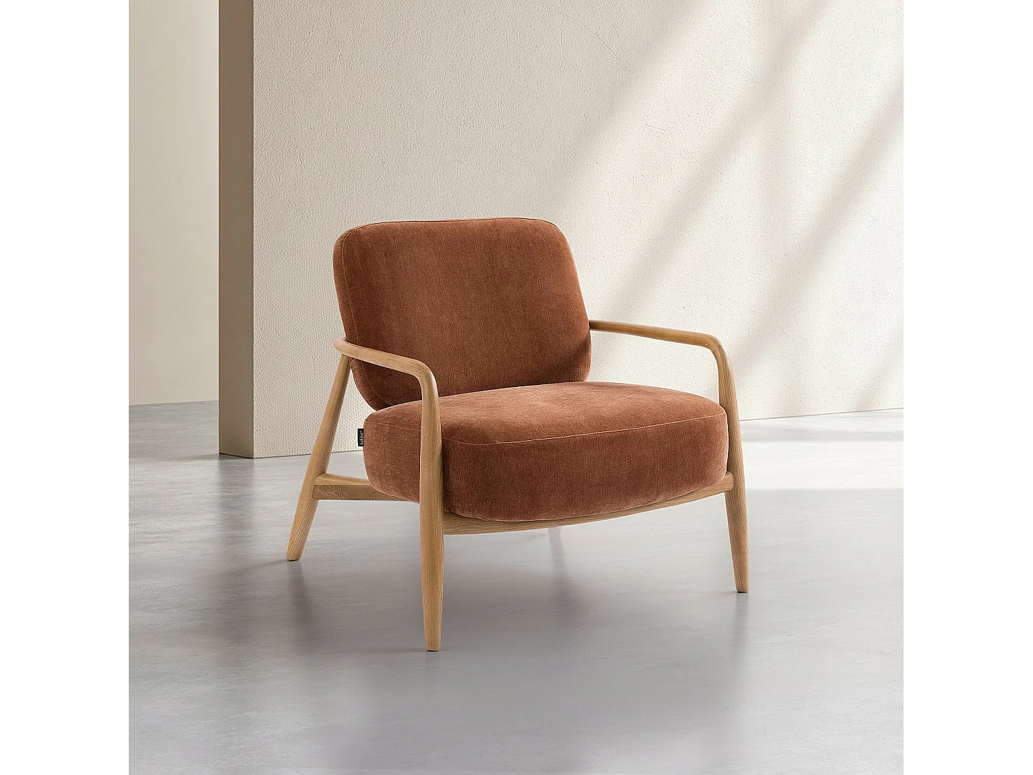 Habitat - Fauteuil en tissu et bois massif - Marron cuivré - Velika
