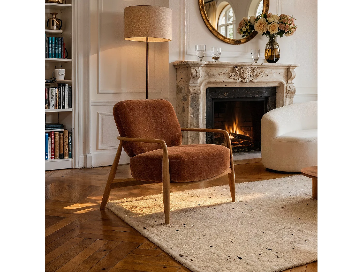 Habitat - Fauteuil en tissu et bois massif - Marron cuivré - Velika